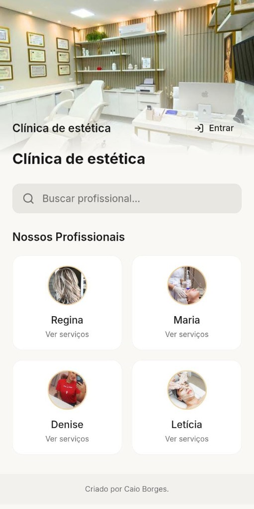 BookNow — tela inicial com busca e profissionais