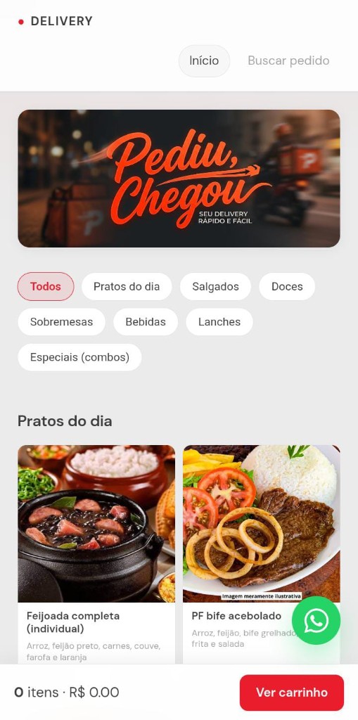 Pediu Chegou — home com categorias e cardápio